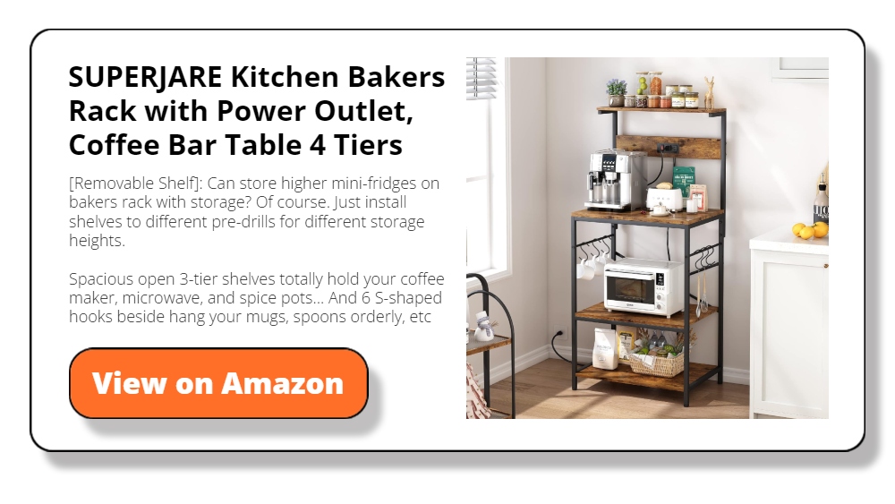SUPERJARE Kitchen Bakers Rack with Power Outlet, Coffee Bar Table 4 Tiers