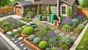 An illustration of a front yard landscaping method.