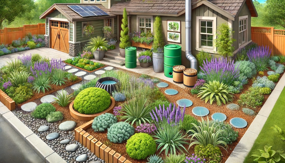 An illustration of a front yard landscaping method.