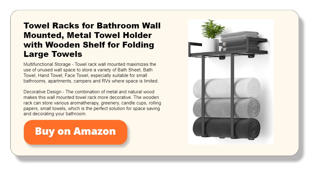 Towel Racks for Bathroom Wall Mounted, Metal Towel Holder with Wooden Shelf for Folding Large Towels