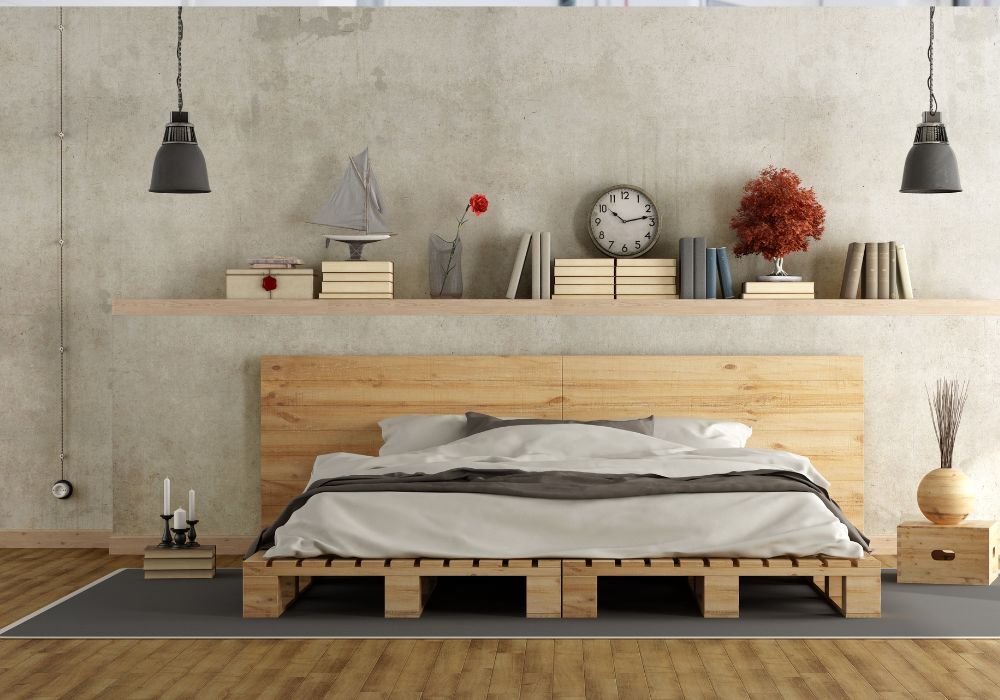 An image of a wooden pallet bed.