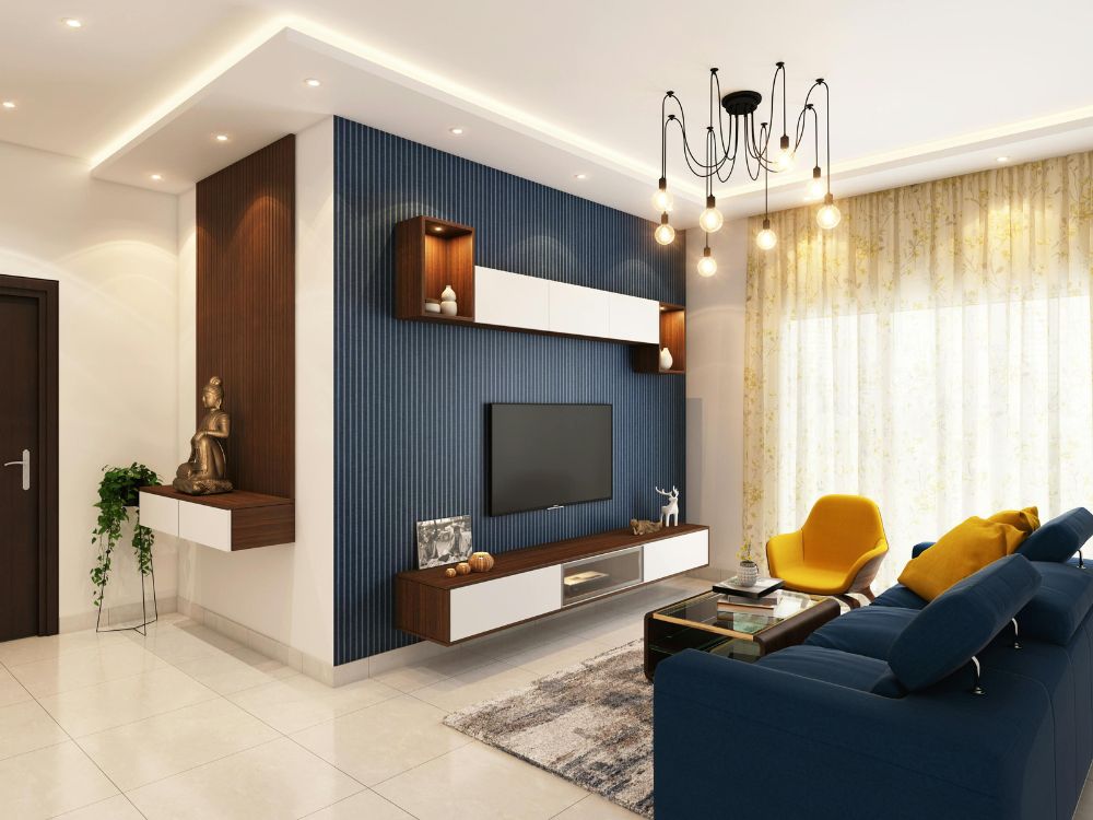 An image of a living room following interior design tips listed in the article.