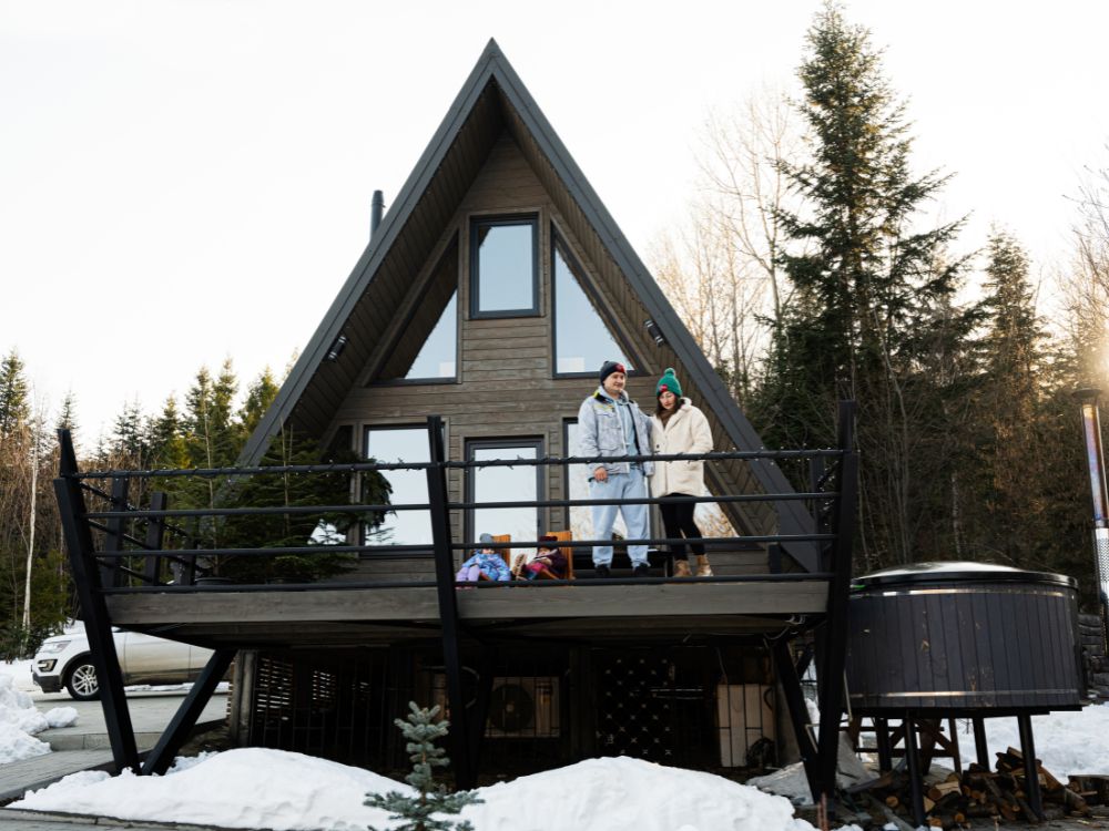 An image of a house powered by wind generators. 