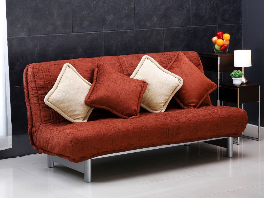 An image of a brown sofa bed. 