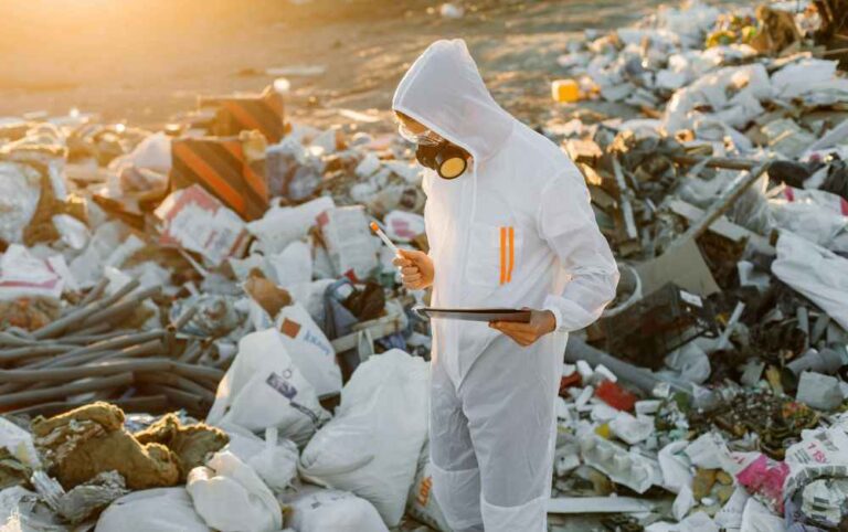 An image of a researcher going through a landfill area.