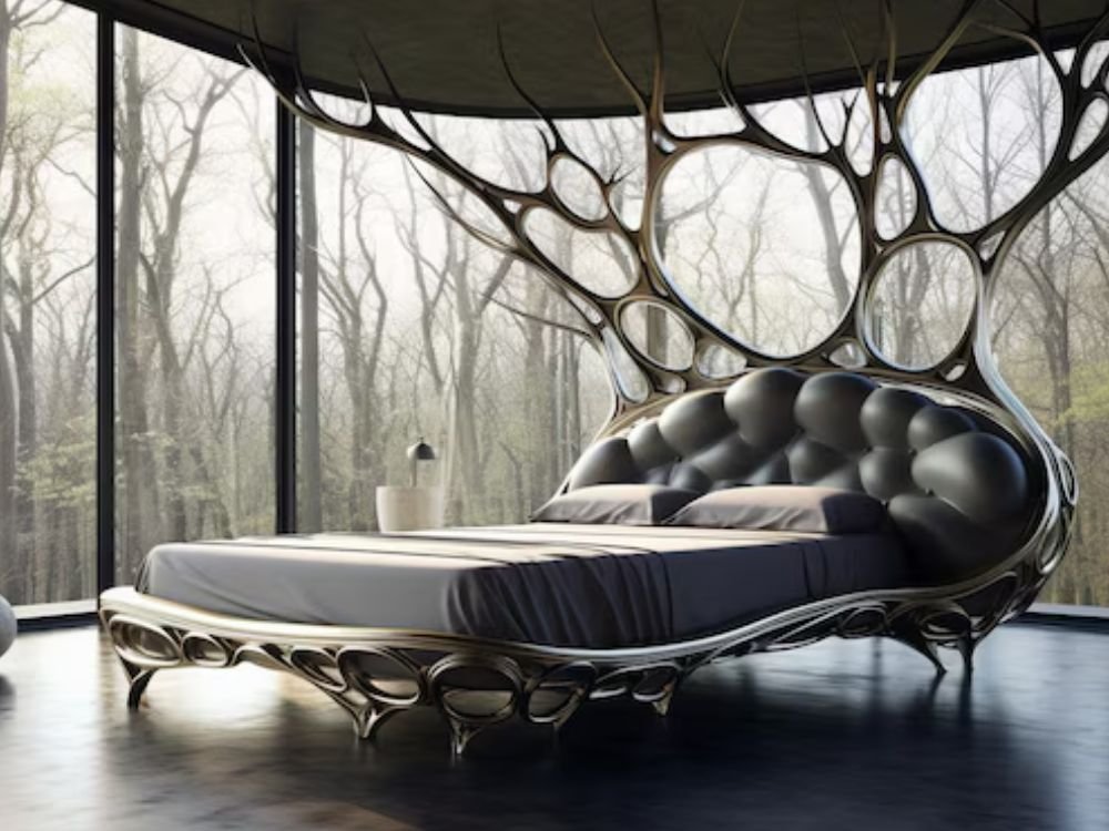 An image of a curved bed frame.