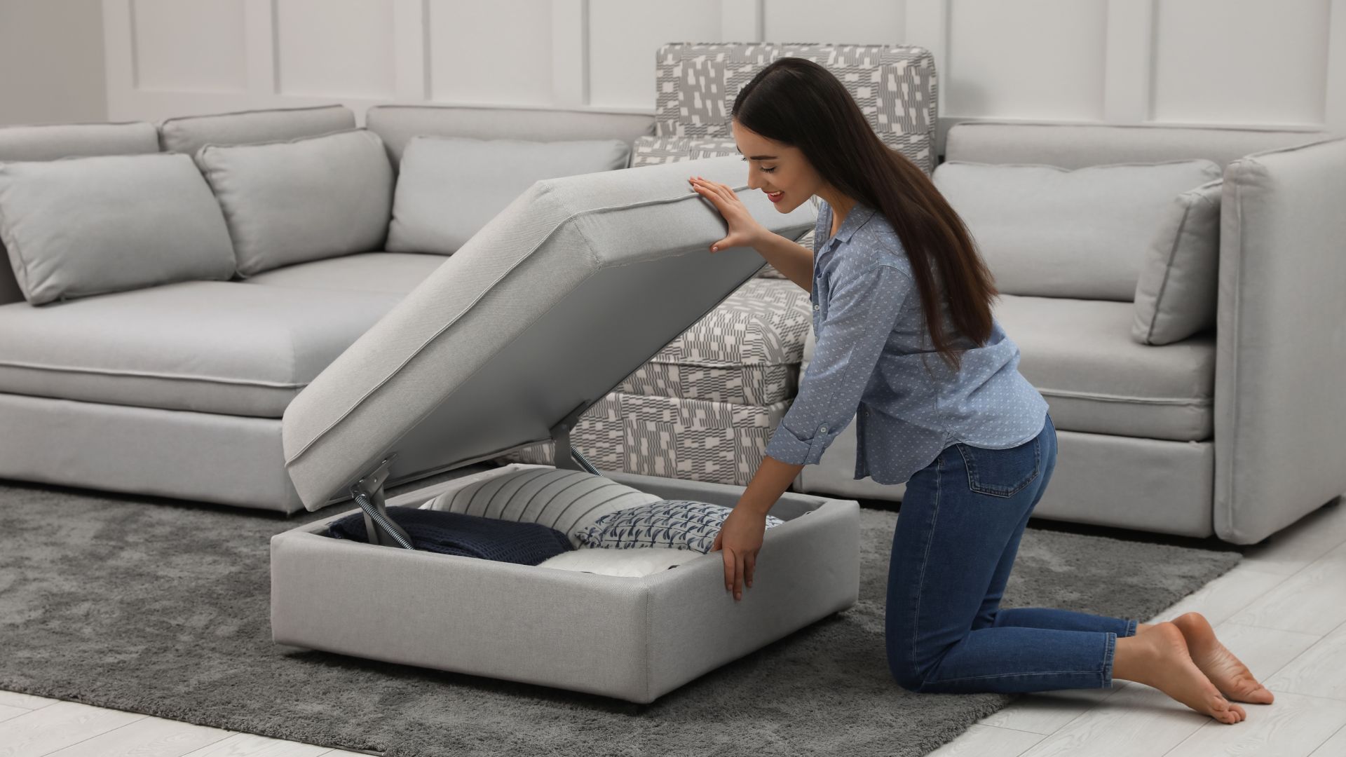 An image of a sofa with storage function for an article about modular furniture.