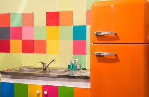 An image of an interior space following kitchen color schemes.