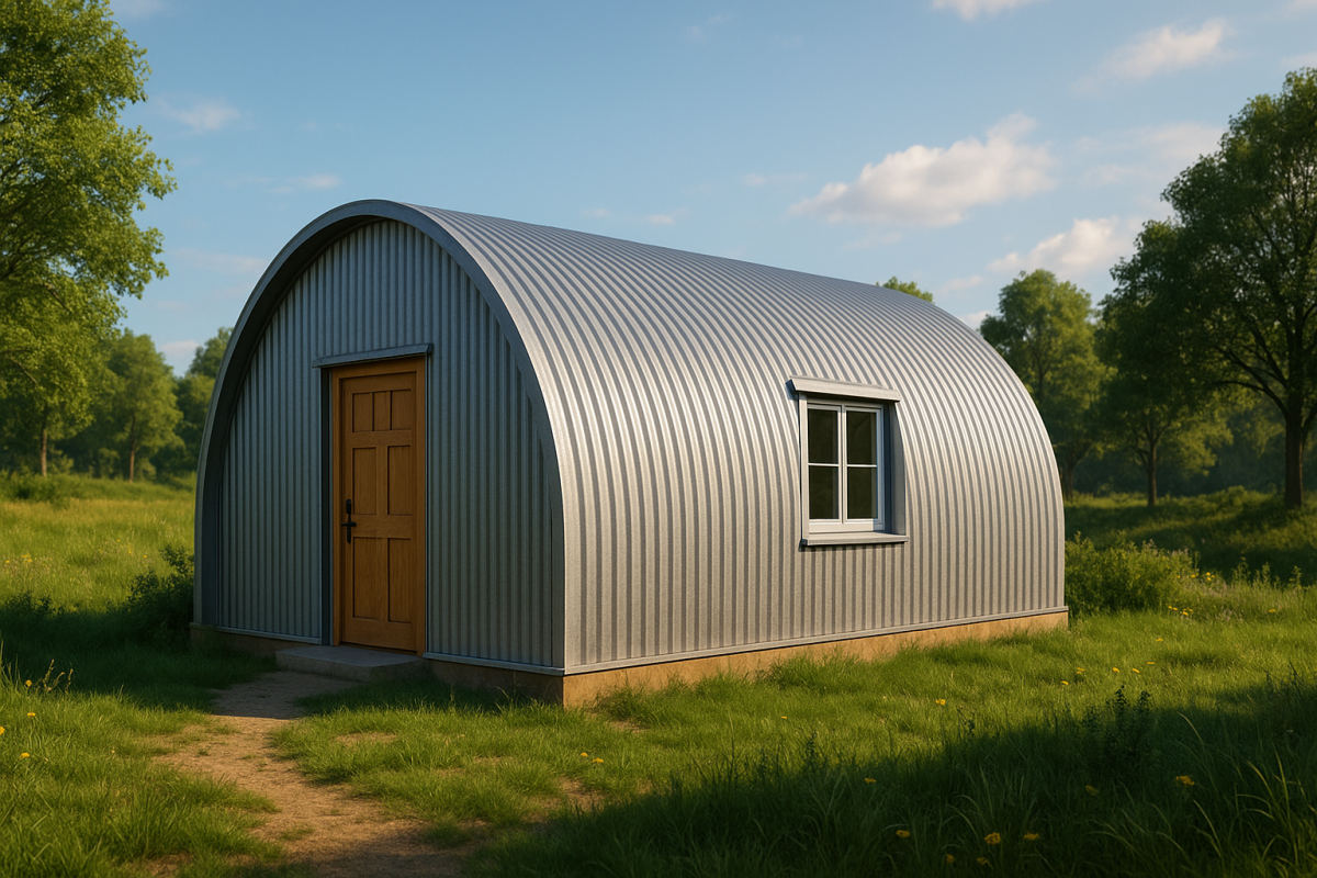 An image of a Quonset hut home for an article about off-grid essentials.