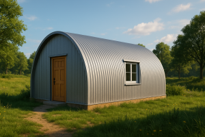 An image of a Quonset hut home for an article about off-grid essentials.