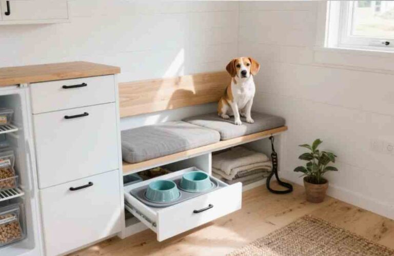 An image of a pet zone that contains all pet essentials.