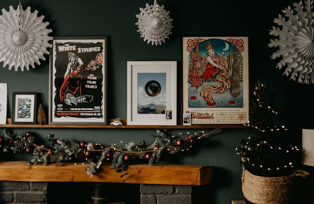 An image of posters and other wall ornaments.