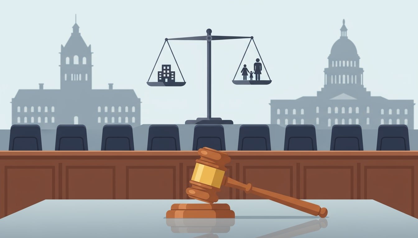 An image of the court ruling and NYC housing. 