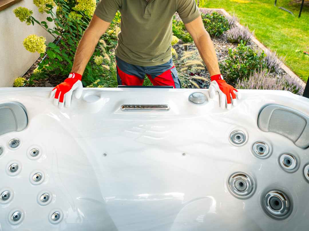 A hot tub being installed.
