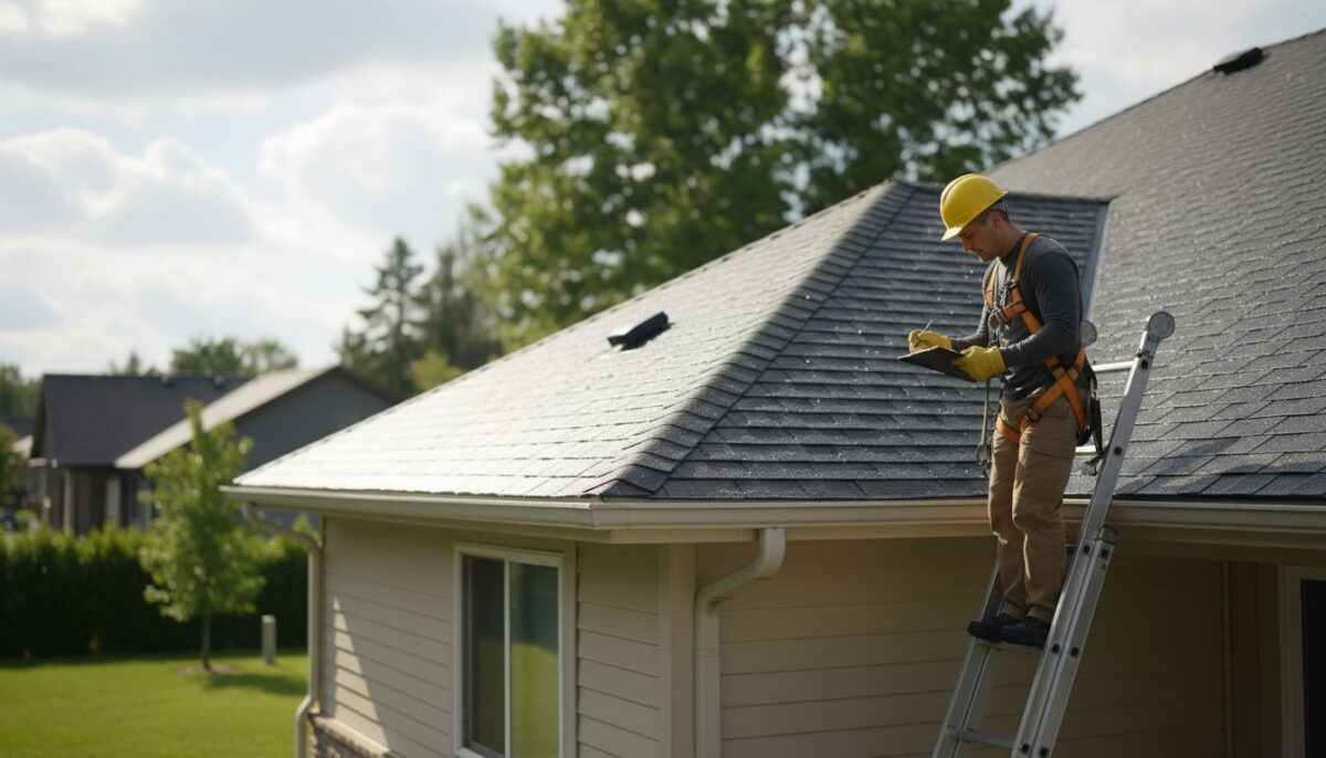 An image of a contractor working on a roofing project.
