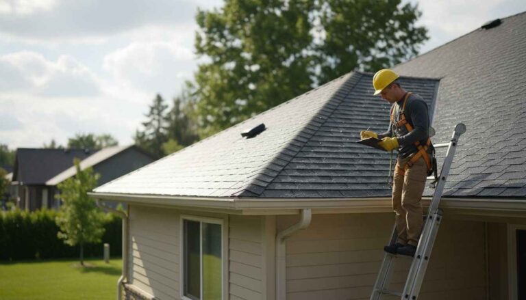 An image of a contractor working on a roofing project.