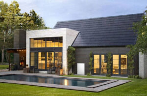 An image of an installed Tesla Roof.