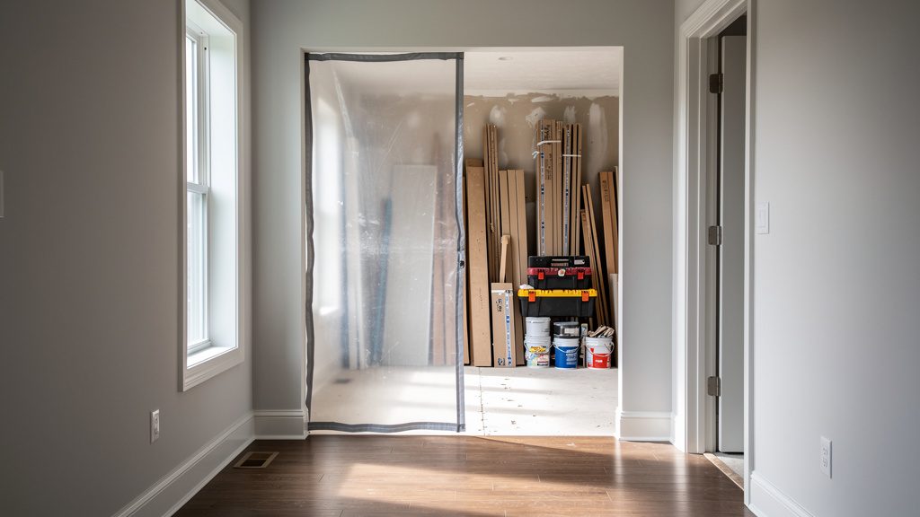 An image showing clear division between access and work areas during construction.